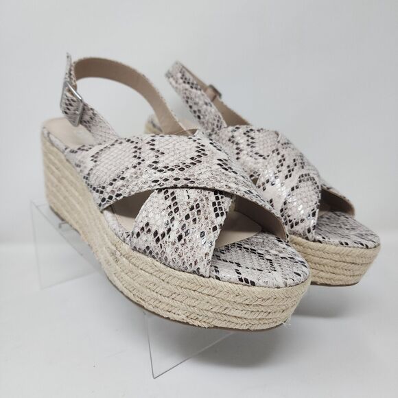 Bar III Wedge Espadrille Womens 11 Beige Bianka Slingback Strap Sandals Snake - Picture 1 of 8